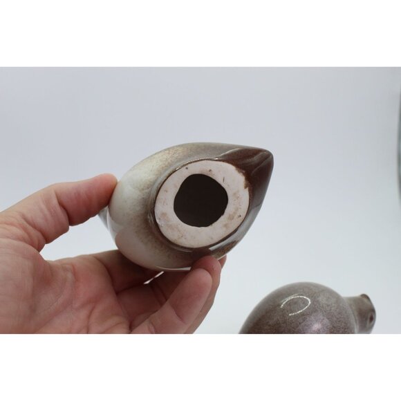 Studio Pottery Quail Figurines • Ceramic Bird Pair • Brown & Cream Glaze Decor - Picture 9 of 9